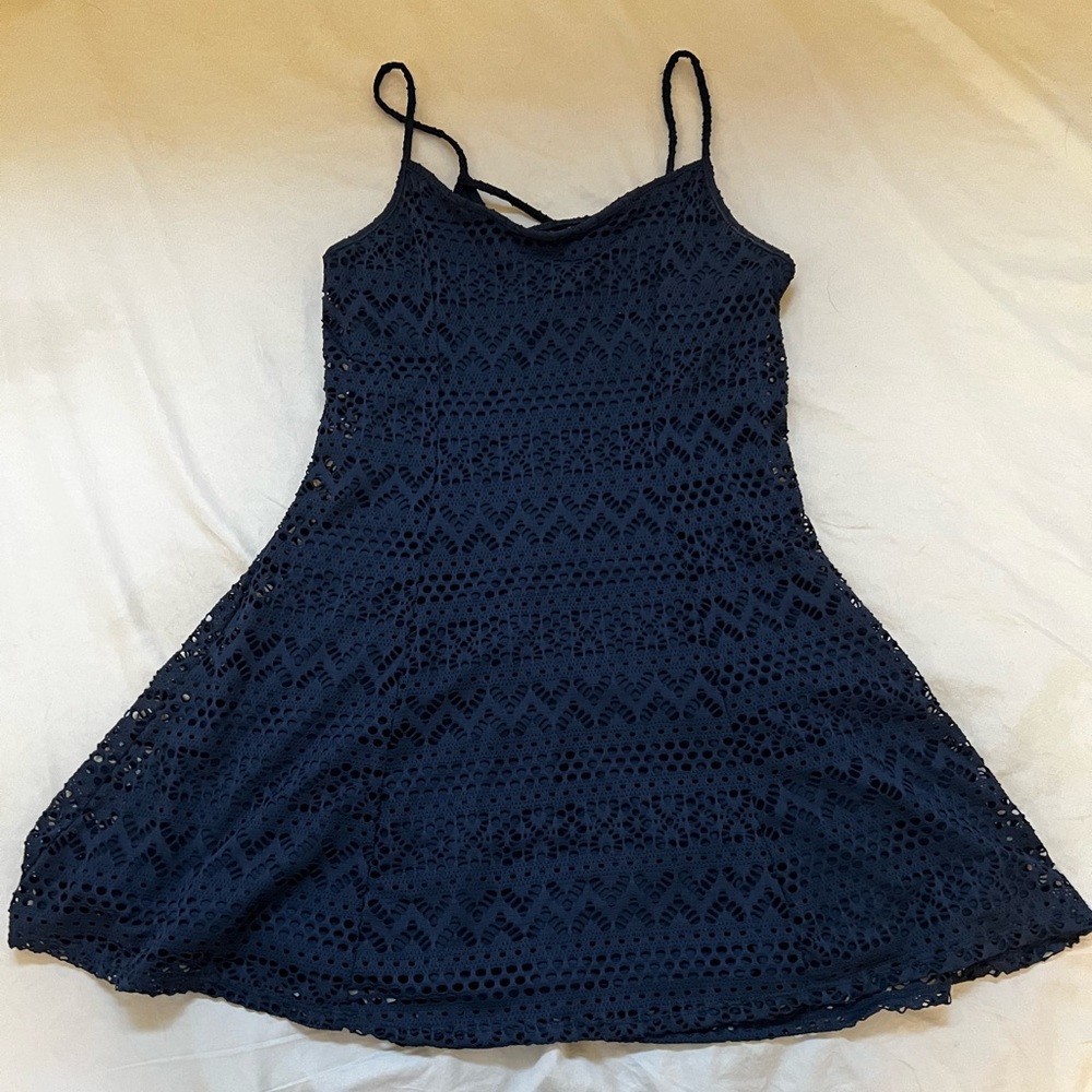 Navy blue mini dress.